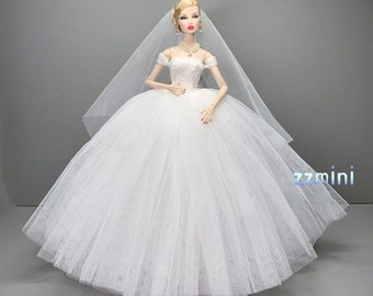 White Wedding Dress for 11.5inch Fashion Doll Princess Long Evening Dresses Doll Clothes 1/6 Toy