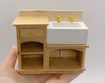 1/12 Dollhouse Miniature Kitchen Bathroom Furniture Cabinets Sink With Drawer Decoration Toy Gift