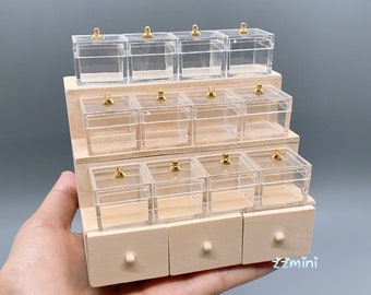 Puppenhaus Miniatur Candy Shop Küche Vitrine 3 Schubladen Regal mit 12 Free Candy Gläser Aufbewahrungsboxen GESCHENK