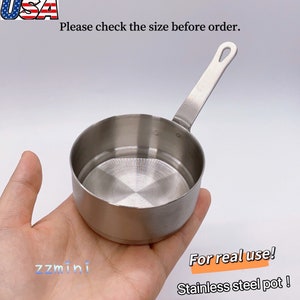 Dollhouse Miniature Stainless Steel Pot Real Mini Cooking Round Pan With Handle Cooking Supply Can Cook Real Mini Food Or Play Kitchen Toy