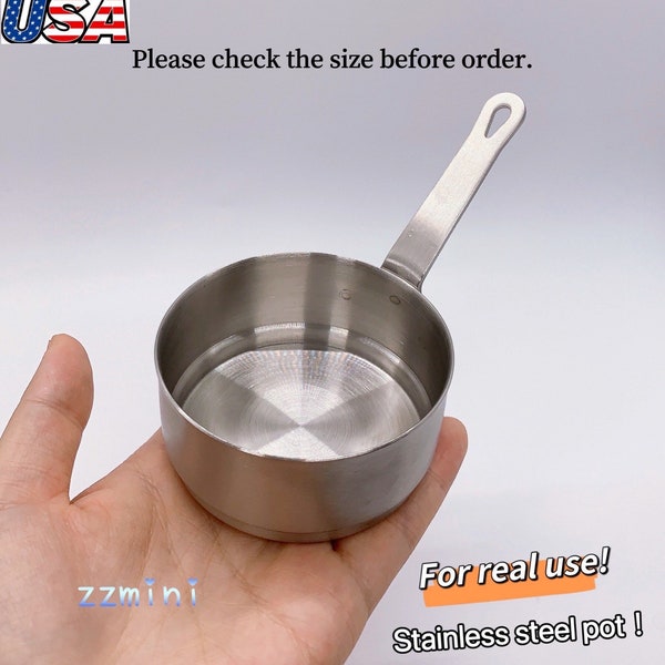 Dollhouse Miniature Stainless Steel Pot Real Mini Cooking Round Pan With Handle Cooking Supply Can Cook Real Mini Food Or Play Kitchen Toy