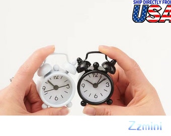 1/6 Real Use Metal Classic Alarm Clock With Battery 2 Pieces(Black+White) Furniture Dollhouse Miniature Action Figures Toys