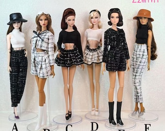 4PCS Handmade Doll Clothes Outfit with Hat Top Shorts Skirt Shoes Sunglasses Headband Earrings for 11.5" Fashion Doll 1/6 Accessories