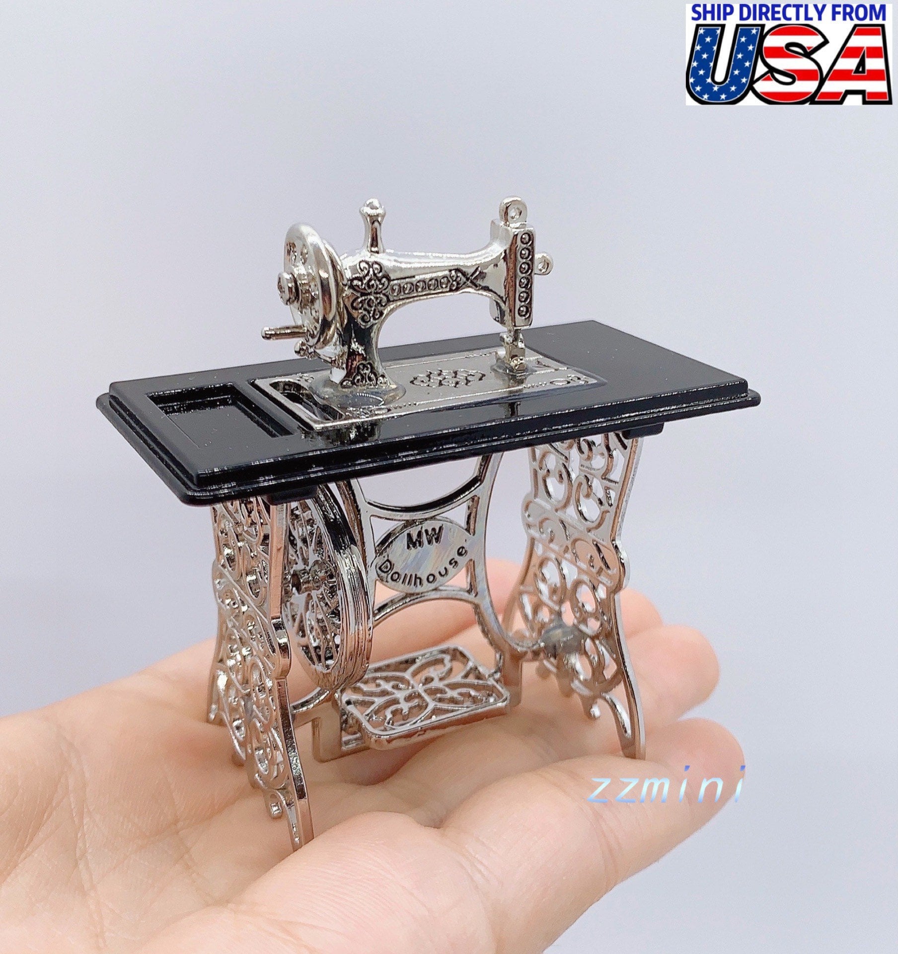 Black Sewing Machine, Portable Old Fashioned, with Accessories – Dollhouse  Junction
