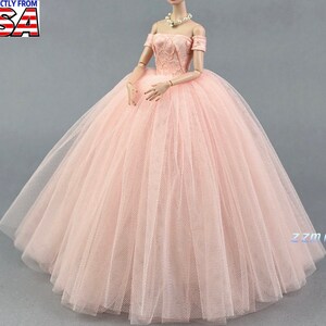 Pink Wedding Dress for 11.5inch Fashion Doll Long Evening Dress 1/6 Clothes with free Head Veil