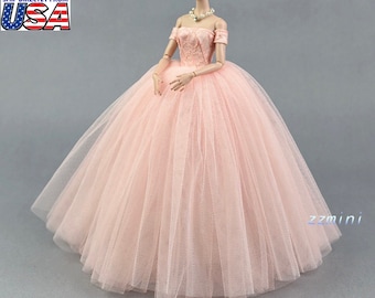 Pink Wedding Dress for 11.5inch Fashion Doll Princess Long Evening Dresses Doll Clothes 1/6 Toy with free Head Veil