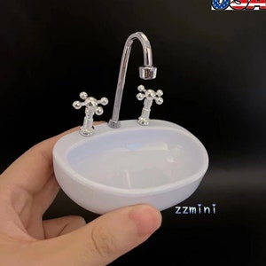 1/6 Dollhouse Miniature Figure Action HANDMADE Sink Washbasin Bathroom Basin Silver Faucet Set Sindy Accessories Toy Decoration