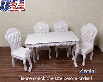 5PCS Miniature For 11.5'' Fashion Doll 1/6 White Table and Chair Set Dollhouse Toy For Action Figure Fashion Doll Use