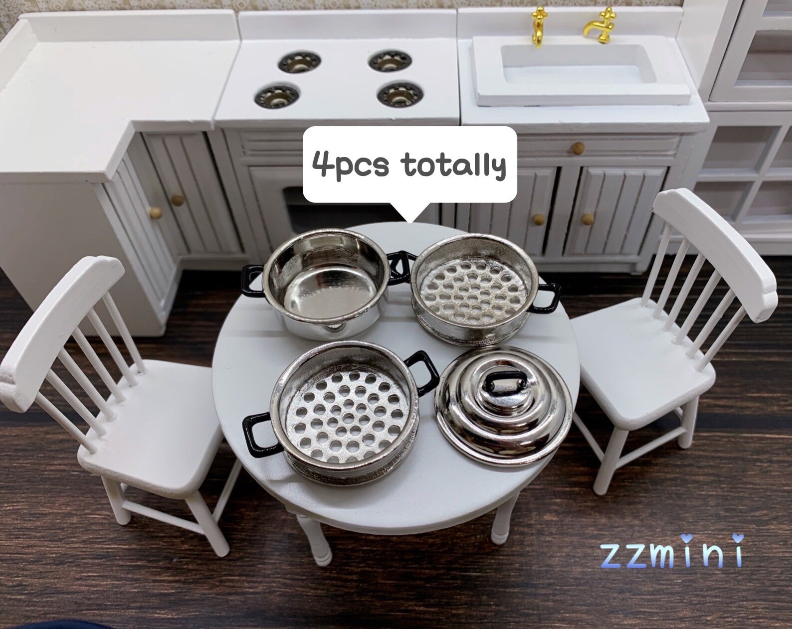 Mini Kitchen Cooking 4PCS Real Tiny Mini Kitchen Cooking Steamer 1:12 Dollhouse Miniature ...