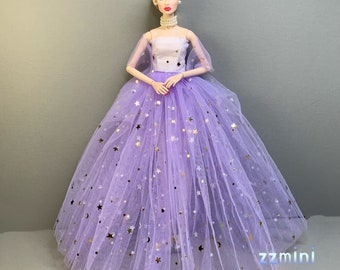 Purple Party Wedding Dress With Star Moon Decoration for 11.5inch Fashion Doll Princess Gradient Color Long Evening Dresses 1/6 Doll Clothes