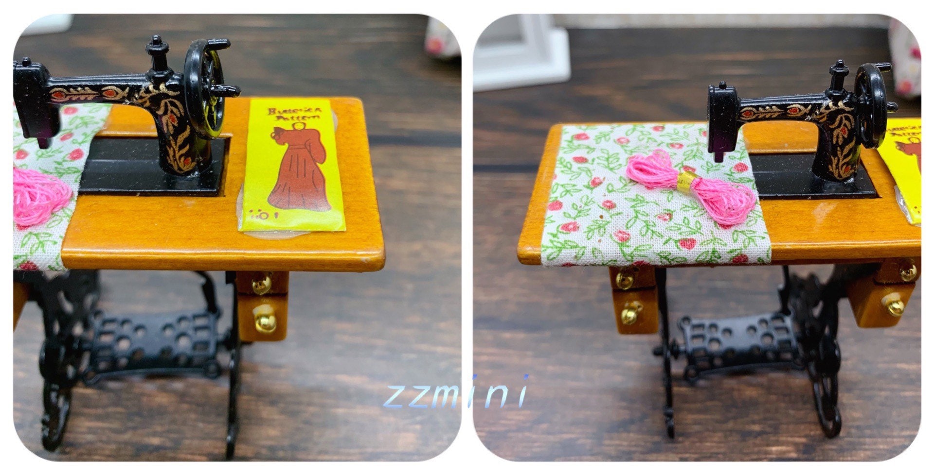 Vintage Mini Nähmaschine Für Puppenhaus 1:12 - Holznähmaschine Als Dekoration Für Barbiehaus & Miniaturmöbel