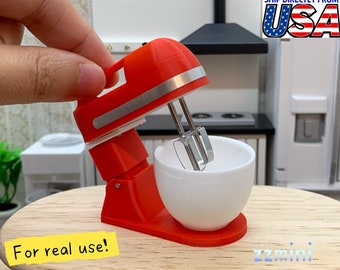 Dollhouse Miniature REAL Working Mini Cooking Stand and Hand Red Mixer Blender For Real Cooking Baking Kitchen Show