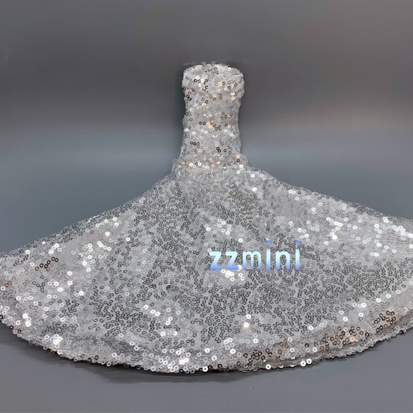 Silver Party Wedding Dress for 11.5inch Fashion Doll Princess Tailing Long Evening Dresses 1/6 Doll Clothes
