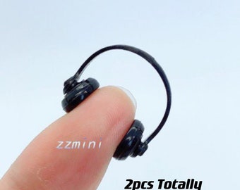 2PCS Dollhouse Miniature Black Plastic Earphone Headset Headphone For Fashion Doll Toy Decoration