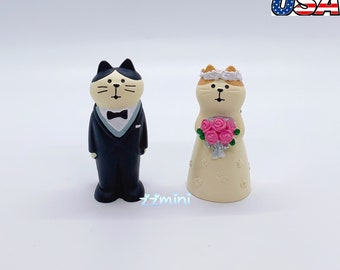 2PCS Cat Wedding Figures 1 Groom+1 Bride Action Cake Topping Kids Adult Funny Doll Toy Ornament Gift Figure Desktop Decoration Fairy Garden