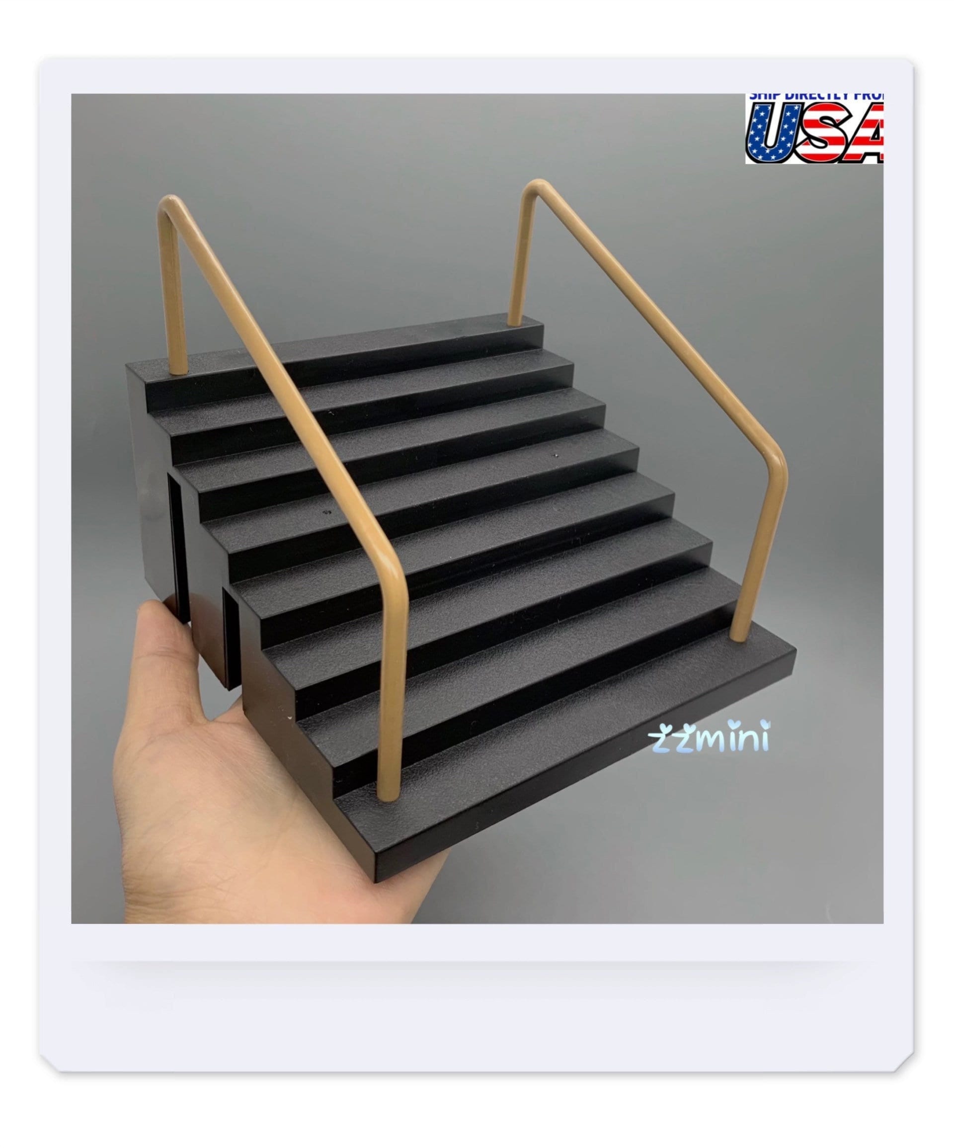 Dollhouse Miniature Plastic Black Stairs With Golden Removable