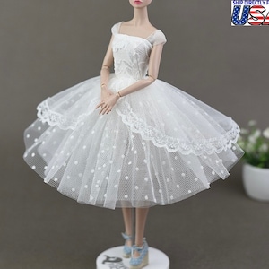 Glitter White Wedding Dress for 11.5inch Fashion Doll Princess Short Evening Dresses Doll Clothes 1/6 Toy