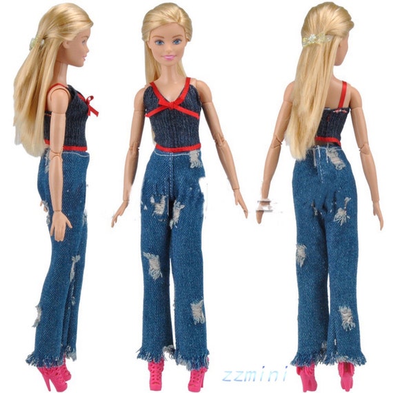 VTG 70s Bell Bottom Outfit Blue Pants Clothes Fits 11.5 Girl Fashion Doll  1:6