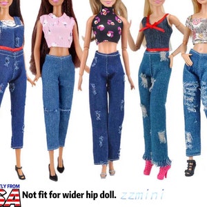 5PCS/Set 1/6 Fashion Doll Outfits 12'' Doll Short Top Jeans Pants Trousers Clothes