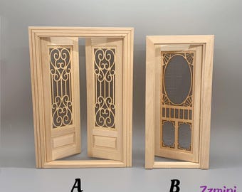 1/12 Handmade Miniature Interior Screen Door Wooden Dollhouse Housework Can Be Painted Decoration