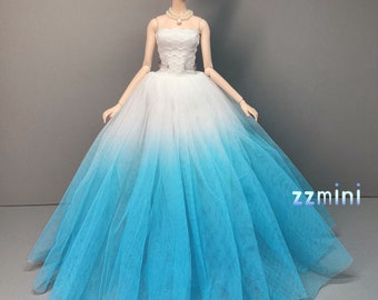 High Quality Handmade Clothes For 11.5'' / 30cm Fashion Doll Dress Gradient Color Blue & White Gown Wedding Dress