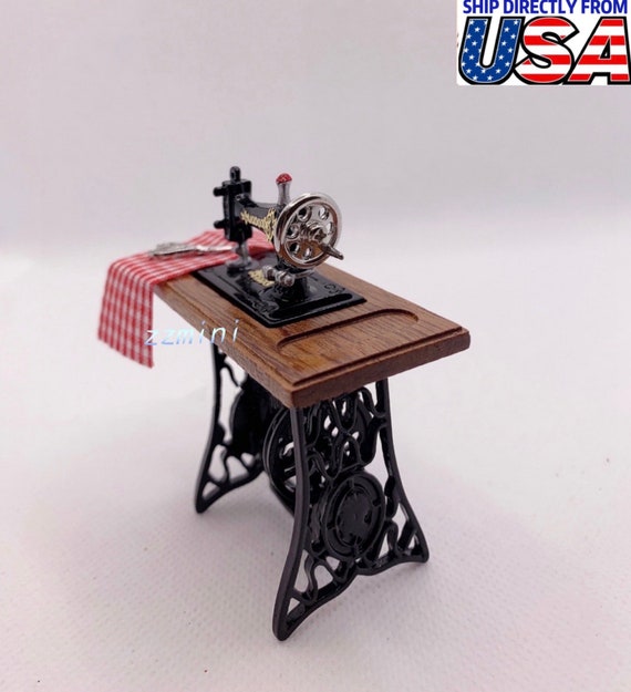 Vintage Mini Nähmaschine Für Puppenhaus 1:12 - Holznähmaschine Als Dekoration Für Barbiehaus & Miniaturmöbel
