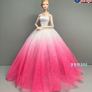 High Quality Handmade Clothes For 11.5'' / 30cm Fashion Doll Dress Gradient Color Pink & White Gown Wedding Dress