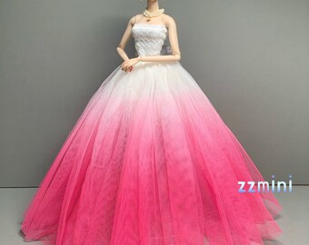 High Quality Handmade Clothes For 11.5'' / 30cm Fashion Doll Dress Gradient Color Pink & White Gown Wedding Dress