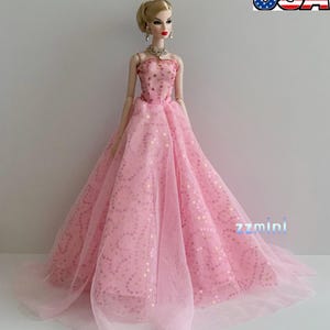 Pink Bling Bling Wedding Dress for 11.5inch/30cm Fashion Doll Princess Elegant Long Evening Dresses Doll 1/6 Clothes