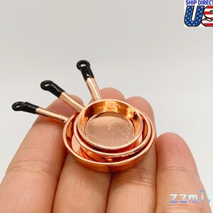 1:12 Dollhouse Miniatures 3PCS For One Set Bronze Mini Frying Pan Pots Mini Kitchen Cookware Decoration Toy