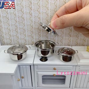 1:12 Poppenhuisminiaturen 3 STKS keuken Echte Mini Kookpot Met Deksel Kookgerei Mini Keuken Decoratie Speelgoed