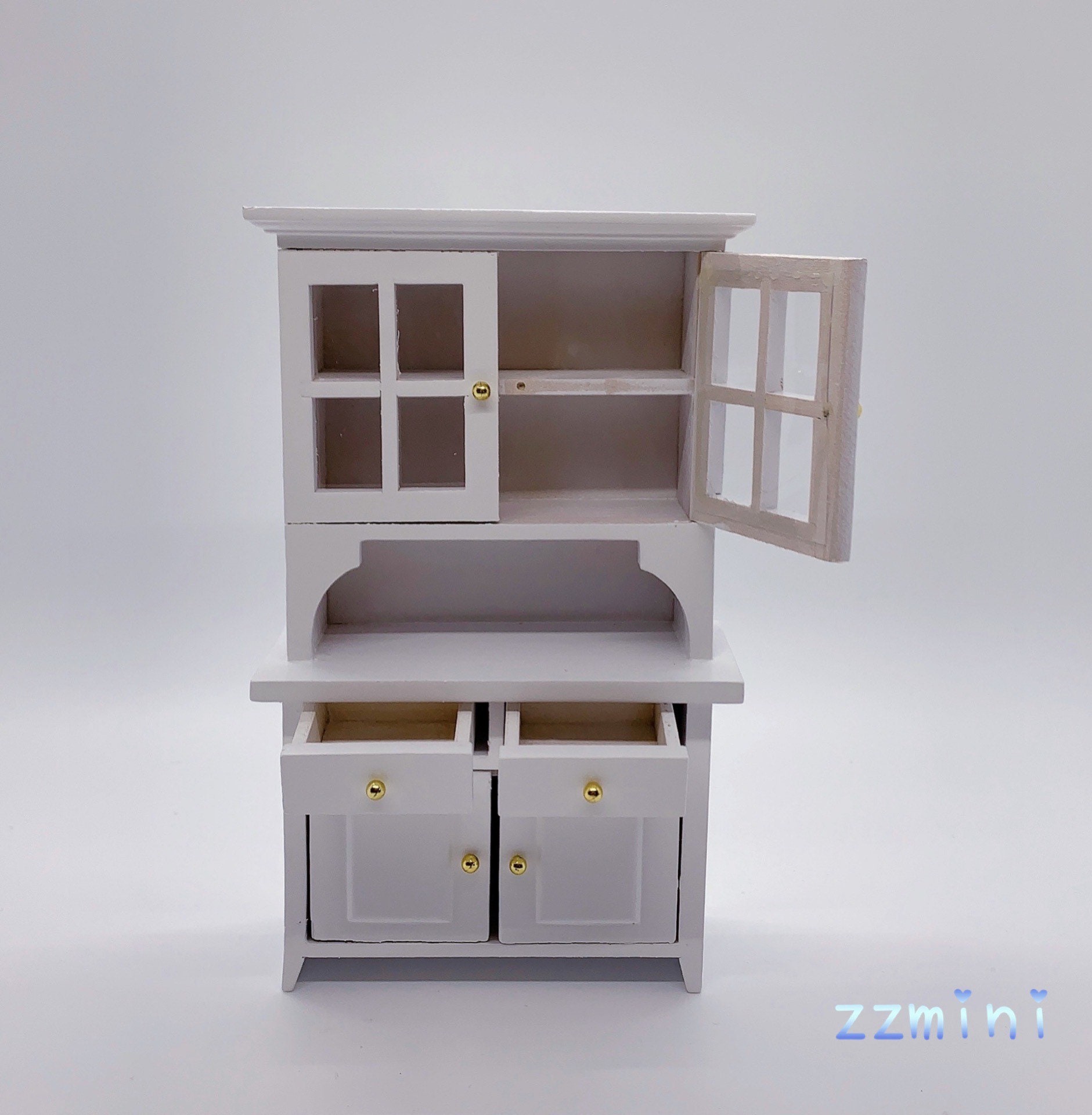 Dinohhi 1:12 Miniature Armoire Vitrine En Bois Meuble Blanc Style Européen pour Maison De Poupée