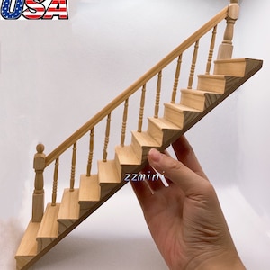 1/12 Dollhouse LEFT Miniature Staircase Straight Handrail Stair Step Furniture