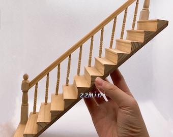 1/12 Dollhouse LEFT Miniature Staircase Straight Handrail Stair Step Furniture