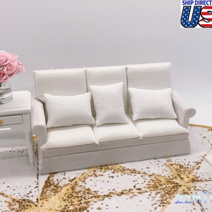 1/12 Dollhouse Miniature White Farmhouse Armchair Cloth Double Sofa Couch Model Furniture Decoration