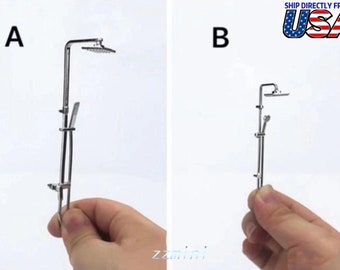 Dollhouse 1/12 Scale Miniature Metal Bath Shower Head and Wand Hardware Mini Toy