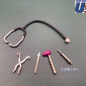 1/12 Dollhouse Miniature 5PCS Doctor Working Office Instruments Medical Stethoscope Shot Syringe Fairy Diorama Garden