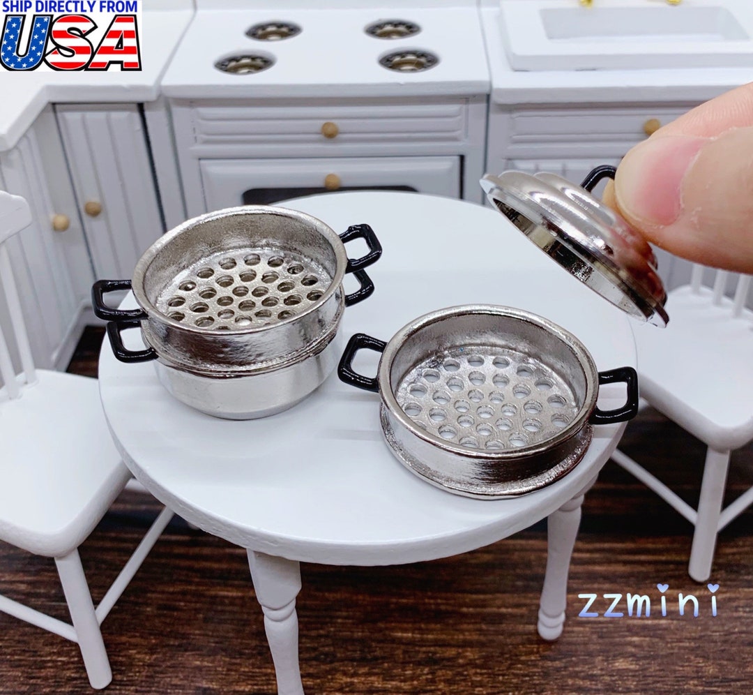 4PCS Real Tiny Mini Kitchen Cooking Steamer 1:12 Dollhouse Miniature ...