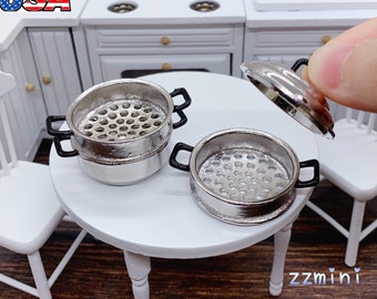 4PCS Real Tiny Mini Kitchen Cooking Steamer 1:12 Dollhouse Miniature Use For Real Mini Food Tiny Cooking Toy