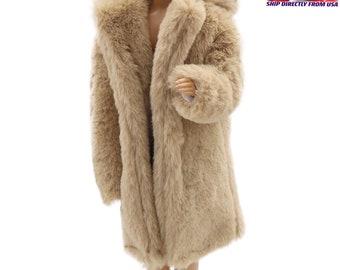 BEIGE Artificial Fur Long Coat Jacket For 11.5'' Fashion Doll Princess Barbie Fashion Royalty Silkstone BJD Dresses Clothes 1/6 Toy