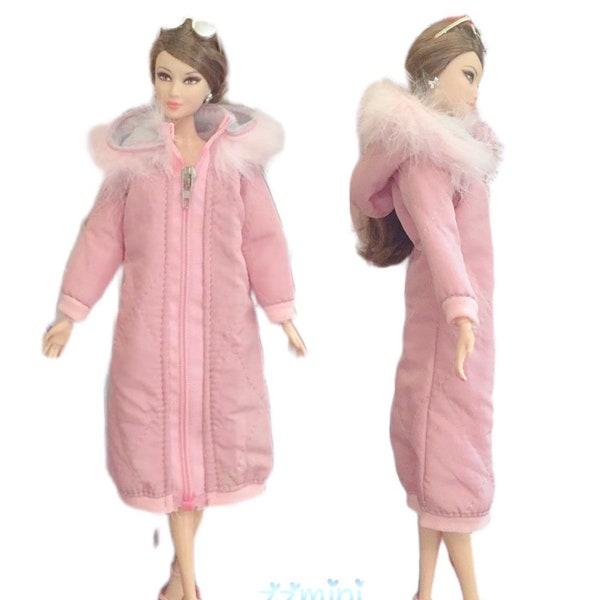 Handmade Clothes For 11.5in Fashion Doll PINK Coat Long Jacket Parka Warm Miniature Coat