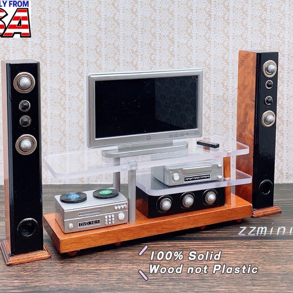 1/12 Dollhouse Miniature 9pcs TV DVD Audio Speaker Set High Quality Solid Wood