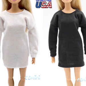 2pcs Fashion Doll Black&White Long Sleeved Dress Clothes For 11.5in Fashion Royalty Silkstone BJD