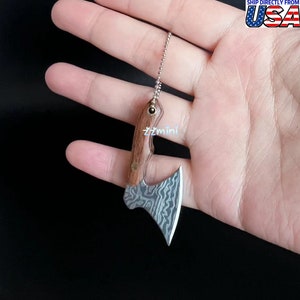 Handmade Miniature Kitchen Knife Damascus Steel Small Knife Box Package  Opener Pendant With Leather Sheath 