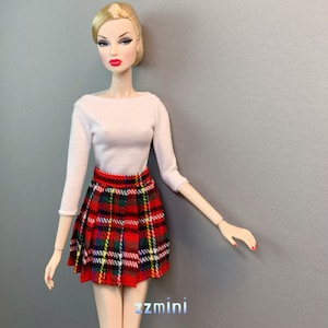 Handmade Red Tartan Pleated Skirt For 11.5inch Fashion Doll Princess Skirt Doll Clothes 1/6 Toy