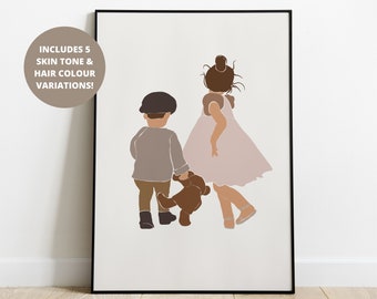 Brother and Sister Sibling Print | Neutral Kids Art | Kids Playroom Decor | Playroom Art