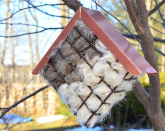 Bird Nesting Material / Pygora Goat Fiber / Fiber Filled Copper Roof Cage / Bird Lovers Gift