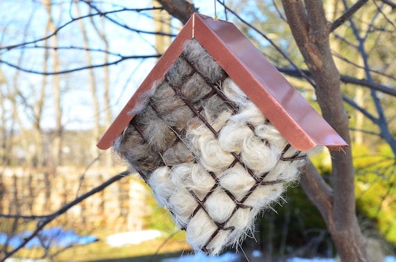 Bird Nesting Material / Pygora Goat Fiber / Fiber Filled Copper Roof Cage / Bird Lovers Gift