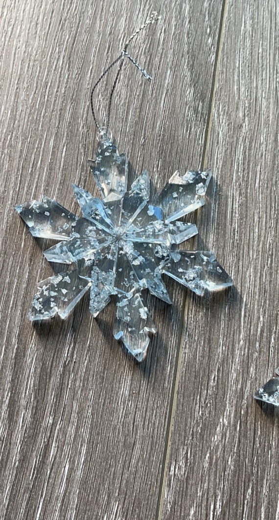 6 Blue Flake Snowflake Resin Christmas Ornaments