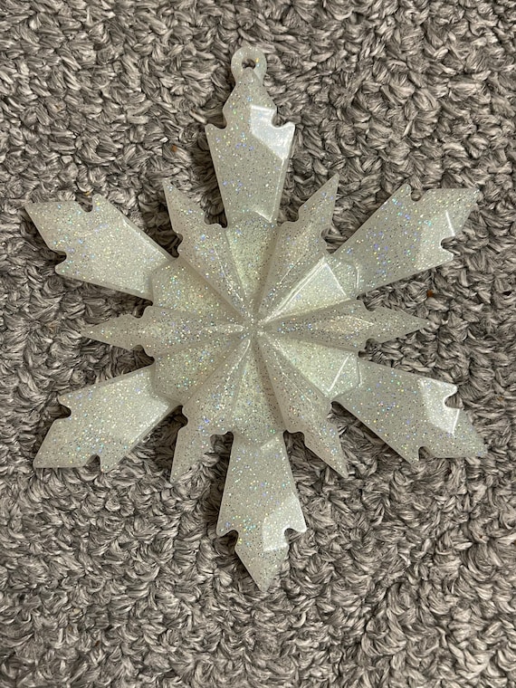 6 White and Sparkle Snowflake Christmas Ornaments